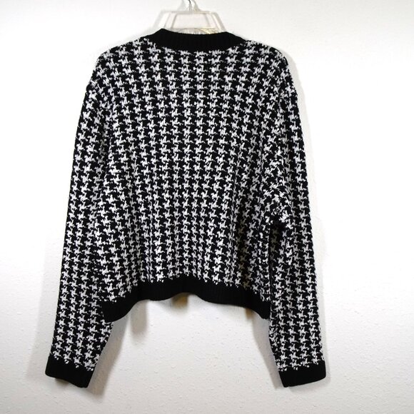 Karl Lagerfeld Cardigan Women's Size XL Black White Herringbone Cropped Classic - Picture 8 of 13